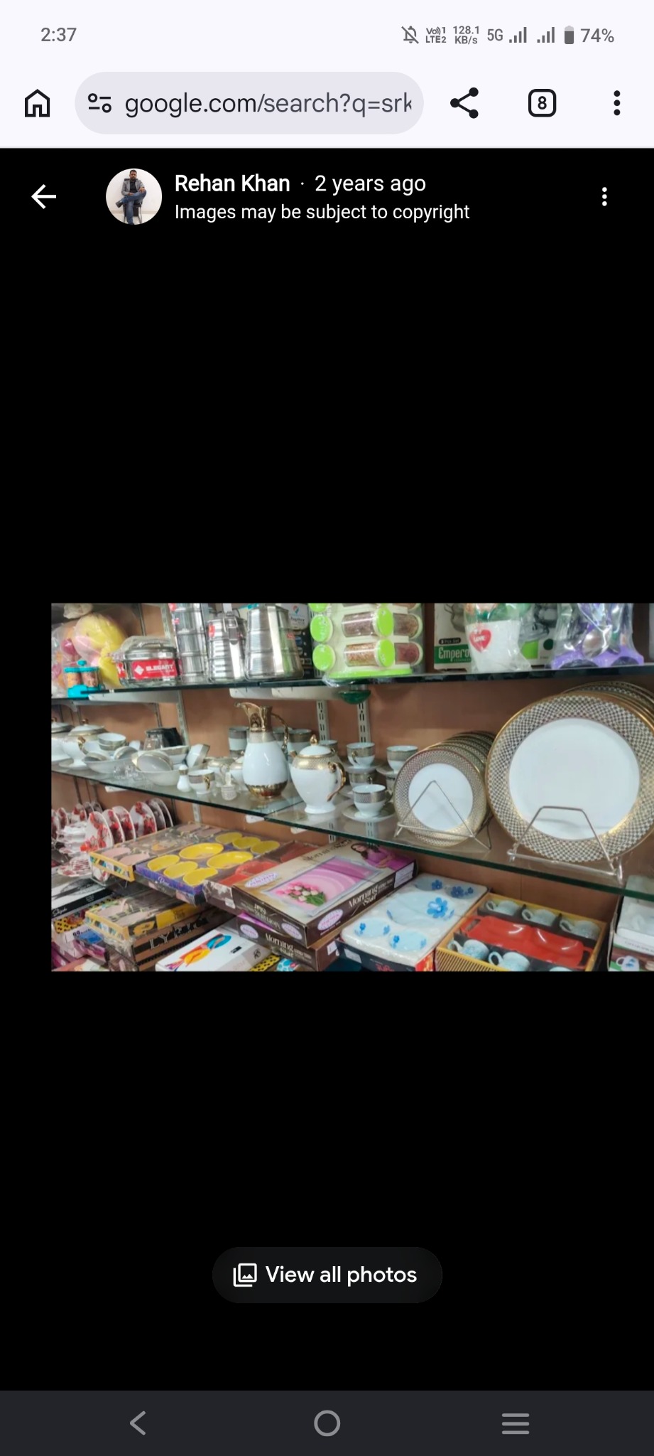 Dinnerware, tea sets, plates, bowls and serving products displayed inside SRK Enterprises