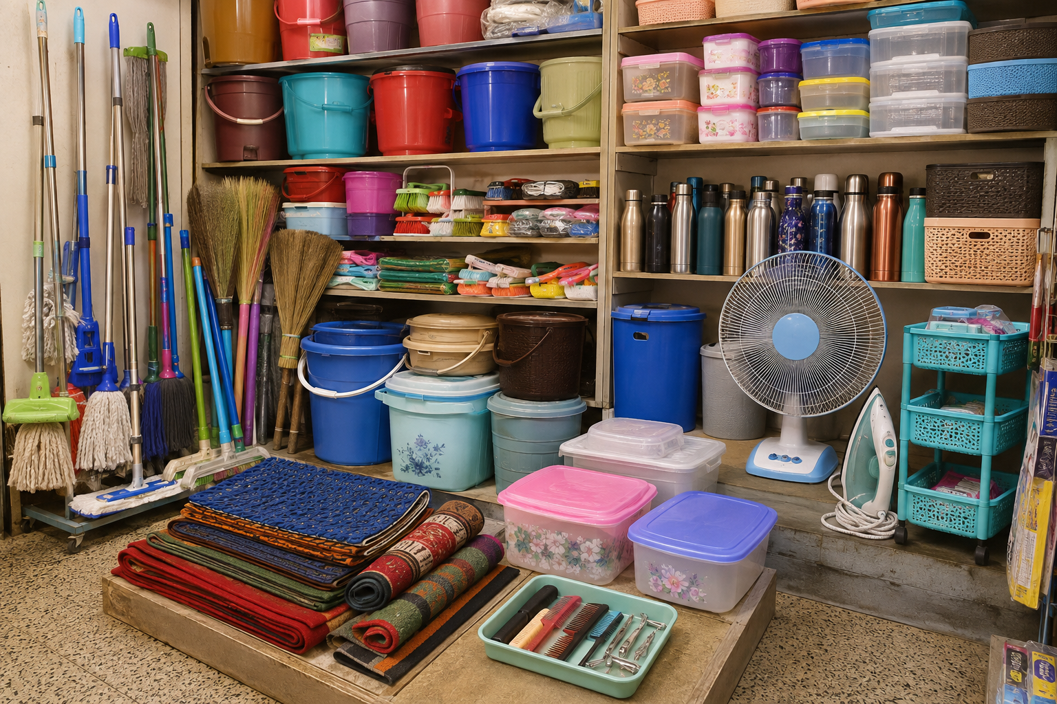 Cleaning products, storage, organisers, fans, irons and home-utility products